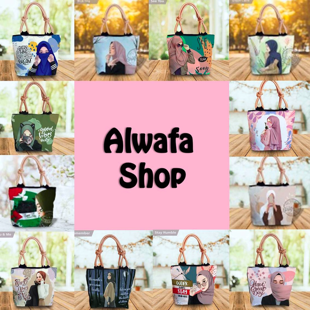 Tas Sumbu Hijab Tas Niqob Totebag Sumbu  Kanvas Motif Totebag Canvas Totebag Tali Sumbu Resleting