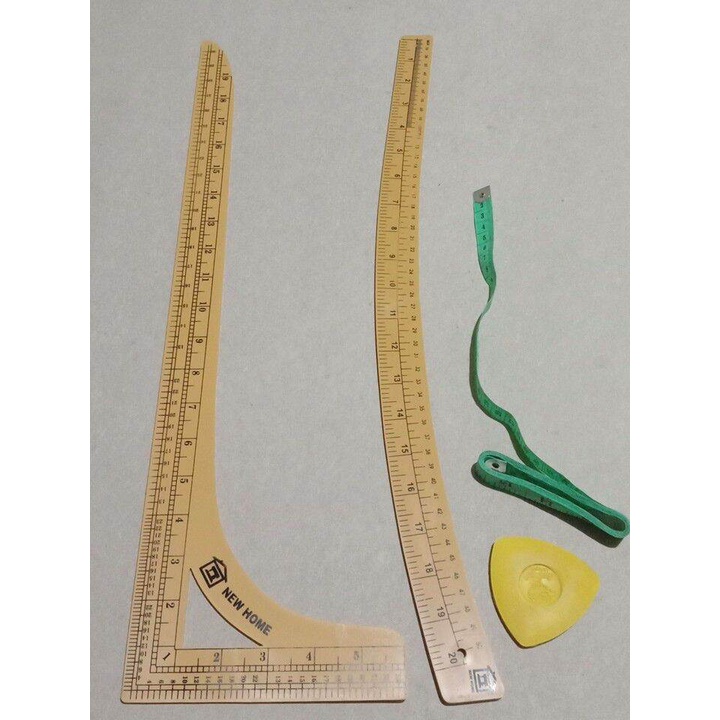 RK penggaris pola jahit 1 set / penggaris siku besar+penggaris lengkung besar+meteran ( warna