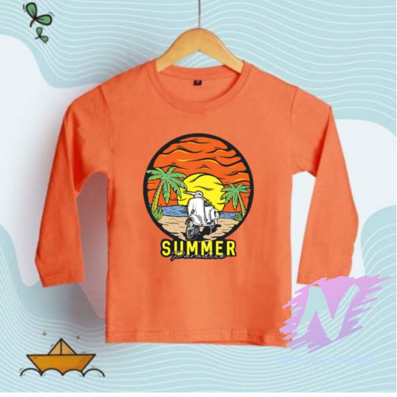 kaos summer kaos anak lengan panjang animasi Vespa pantai