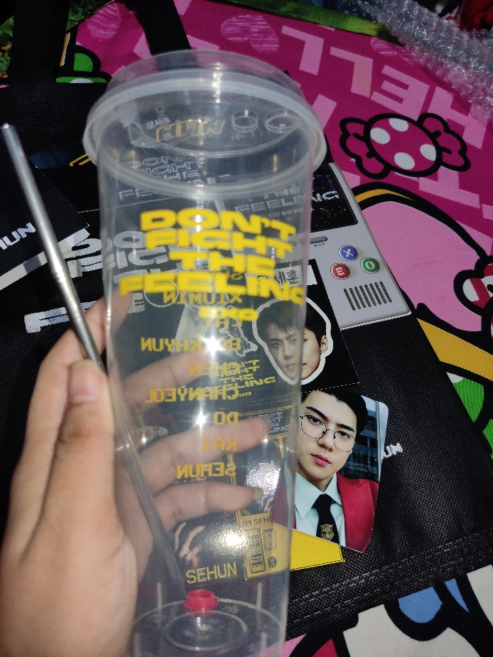 [ready Stock] Reusable Cup Exo Batch 6 Special Gift Dont Fight The Feeling + Eco Bag