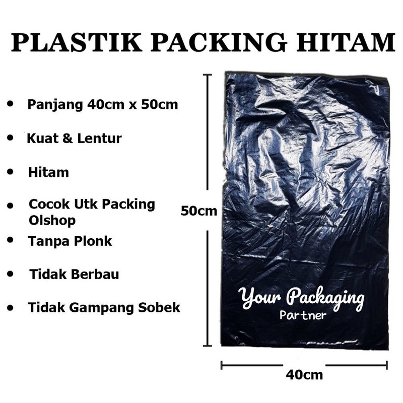 Kantong Plastik Packing Hd Olshop / Online Shop Hitam Tanpa Plong Paking Olshop 40x50 cm 10lbr