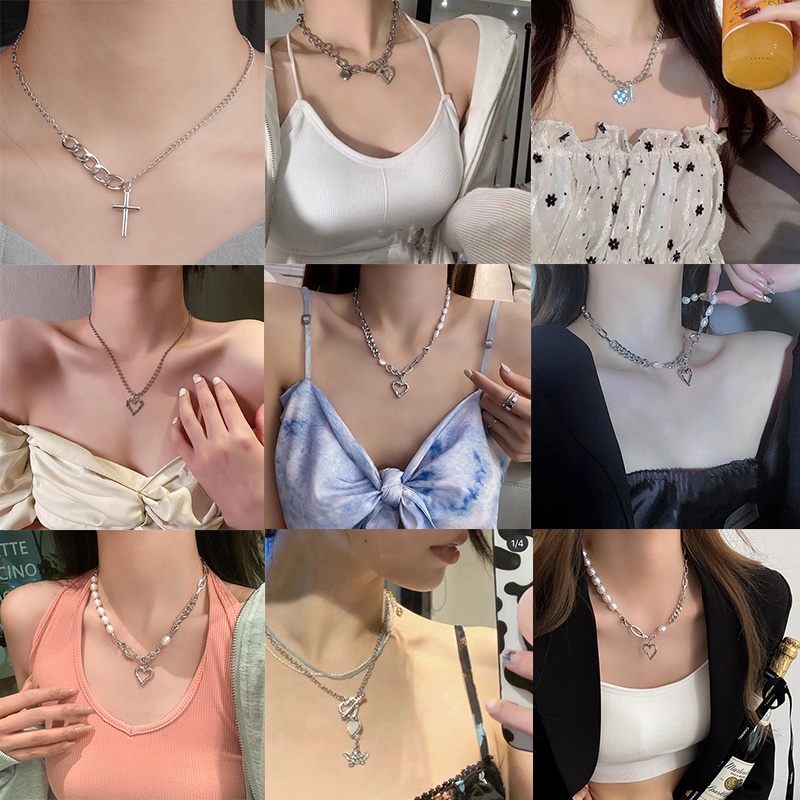 Kalung Rantai Choker Dengan Liontin Hati Model Hollow