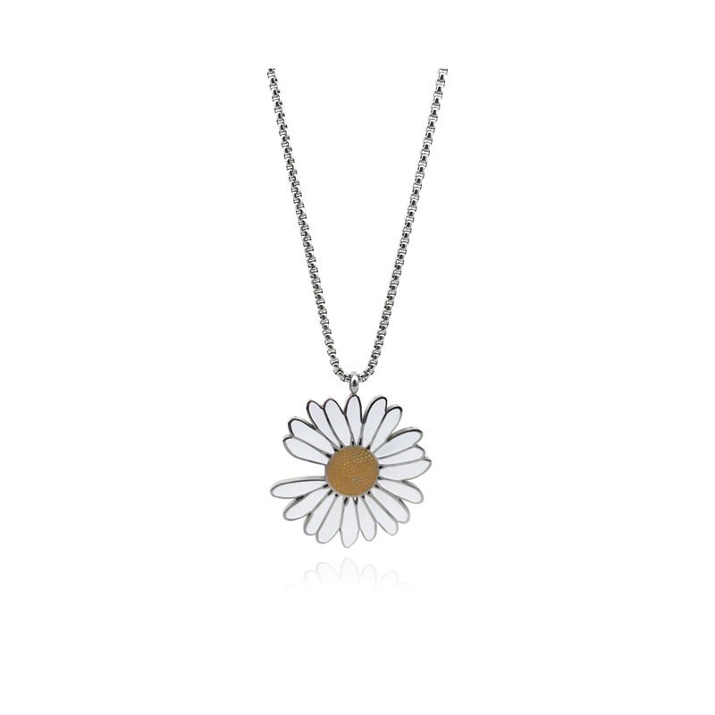 Kalung Rantai Dengan Liontin Bunga Daisy / Chrysanthemum Gaya Hip Hop Untuk Wanita