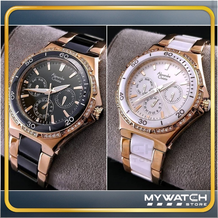Jam Tangan Alexander Christie Wanita AC 2294 Alexandre Original AC2294 Black White Rosegold Terlaris