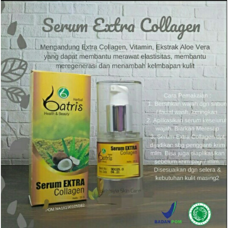 Batrisyia Serum Extra Collagen 20ml anti aging menyamarkan kerutan merapatkan pori - pori besar menghilangkan mata panda batrisya herbal