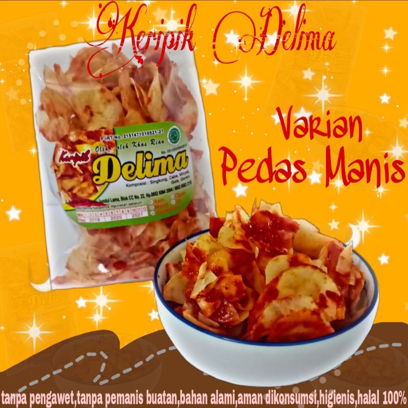 

Keripik singkong pedas manis delima