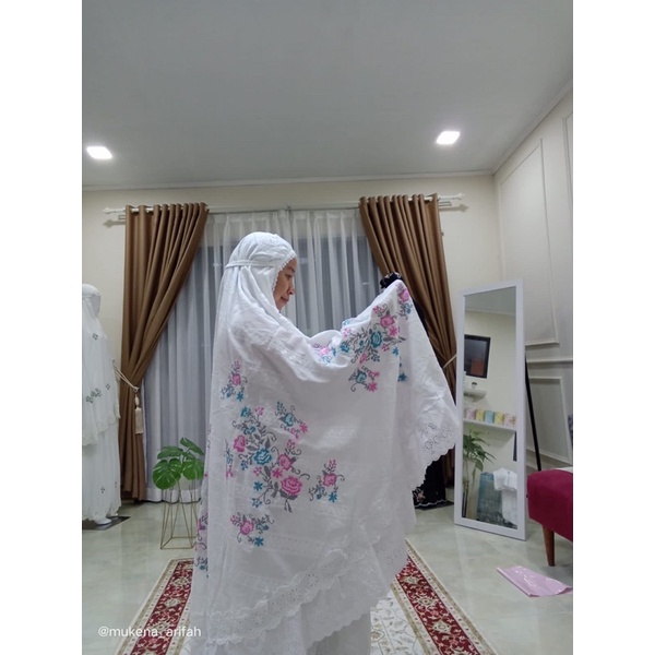 Mukena Katun Paris Salur bordir kristik /strimin biru