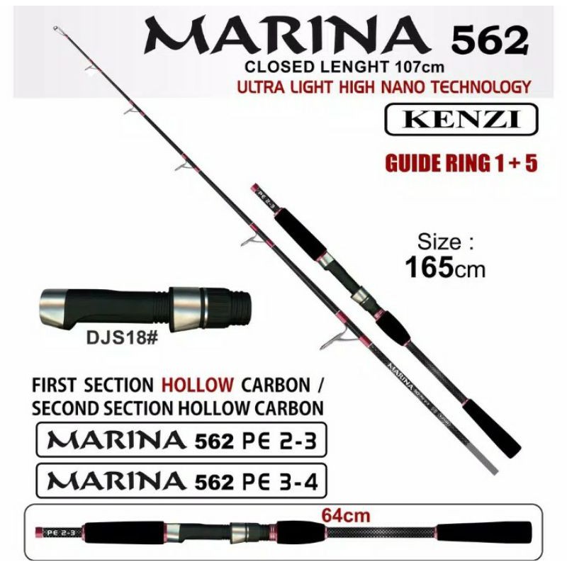 joran sambung carbon solid kaku kenzi marina pe 2-3
