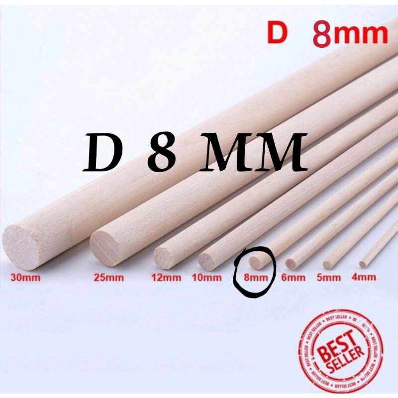 Dowel Kayu stick 8mm Panjang 35cm - Kayu Stik Bulat Diameter 8mm