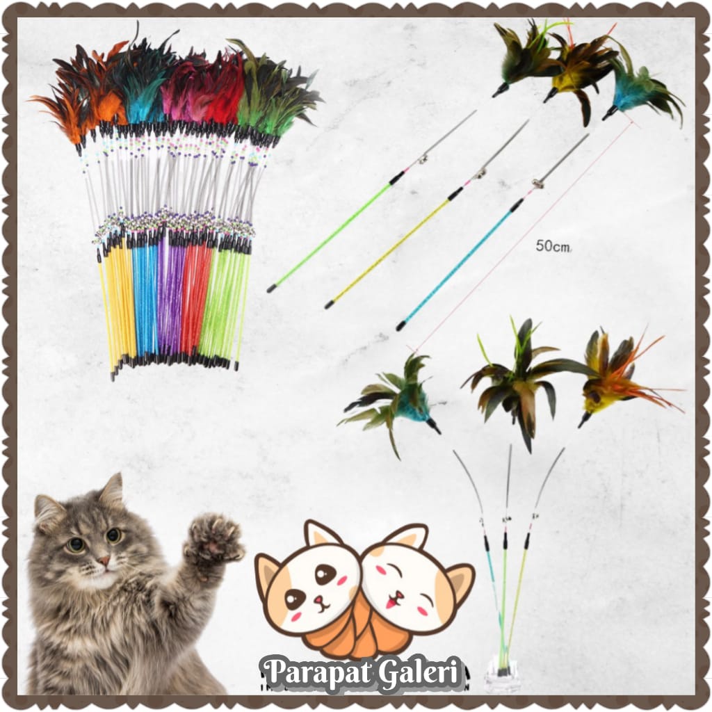 Cat Toys Stick Fur Mainan Kucing / Tongkat Bulu Ayam / Tongkat Mainan / Tongkat mainan kucing &amp; anjing / stick mainan kucing &amp; anjing