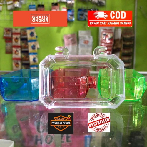 TEMPAT WADAH MAKANAN MINUMAN BURUNG AKRILIK WARNA WARNI