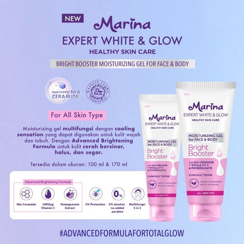 MARINA MOISTURIZING GEL FOR FACE AND BODY - BRIGHT BOOSTER PELEMBAB WAJAH DAN TUBUH