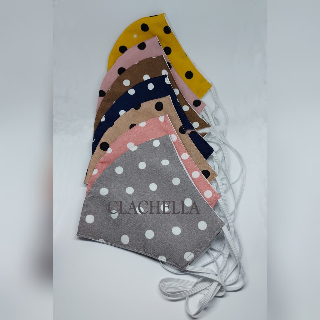 Clachella Masker Kain Motif Polkadot, Masker Kain 3 Lapis, Masker Headloop MW23