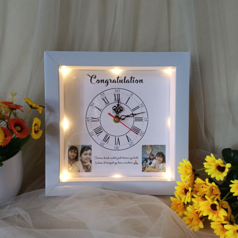 Bingkai Jam 3D + Foto dan Ucapan Hadiah pernikahan wedding ulang tahun anniversary birthday wisuda