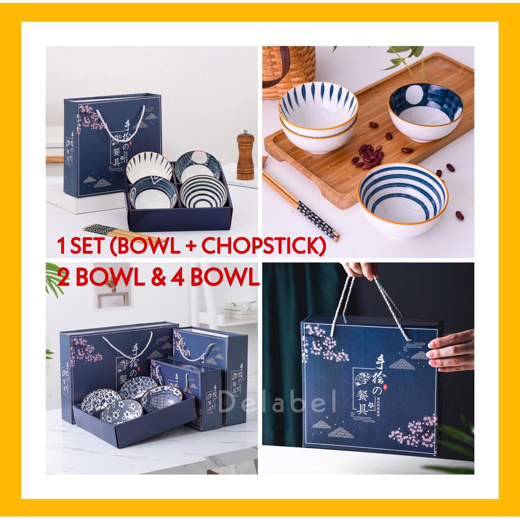 READY Japanese Bowl Set Mangkok Sumpit Set Alat Makan Gaya Jepang Souvenir Kado Bingkisan