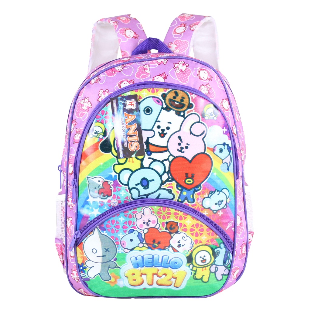 Tas Anak Perempuan Gendong Sd Tk Lucu Karakter BT-21 Cantik Lucu Ransel Termurah Ungu Fashionable