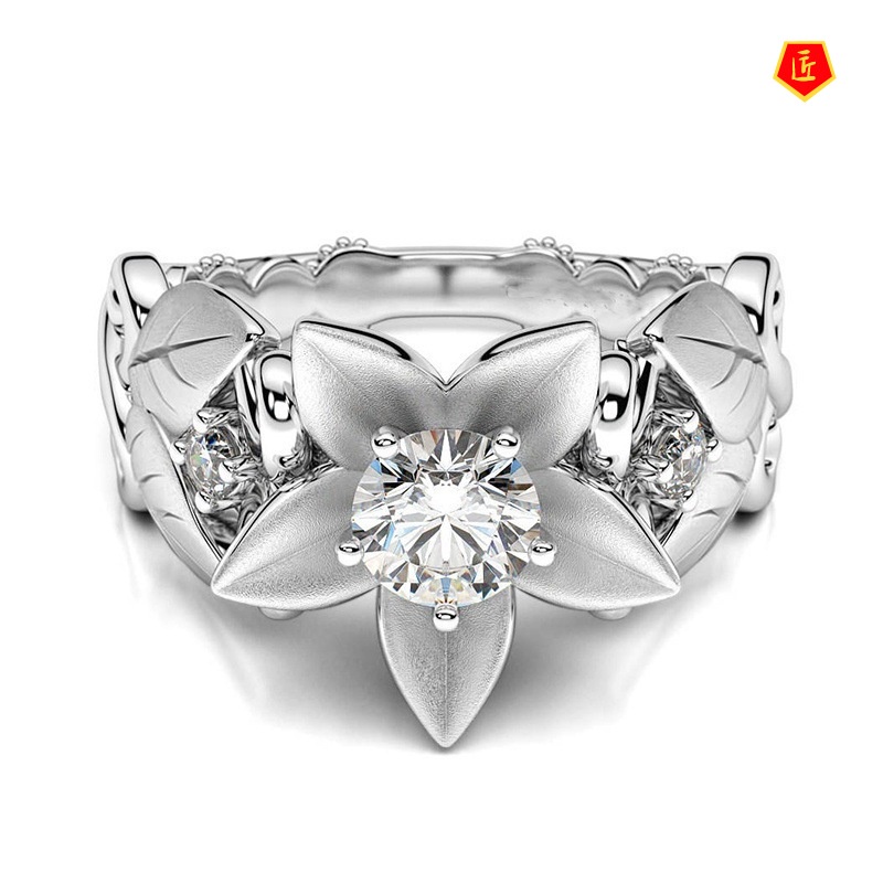 [Ready Stock]Women's Creative Leaves Rose Silver Ring