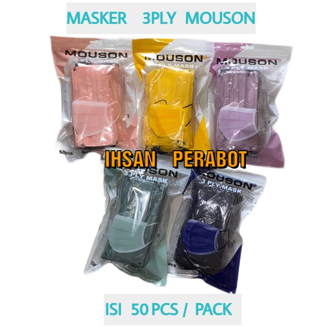 (isi 50pcs) Masker Dewasa 3Ply MOUSON Earloop Embos Face Mask 3 Ply MOUSON Emboss Original