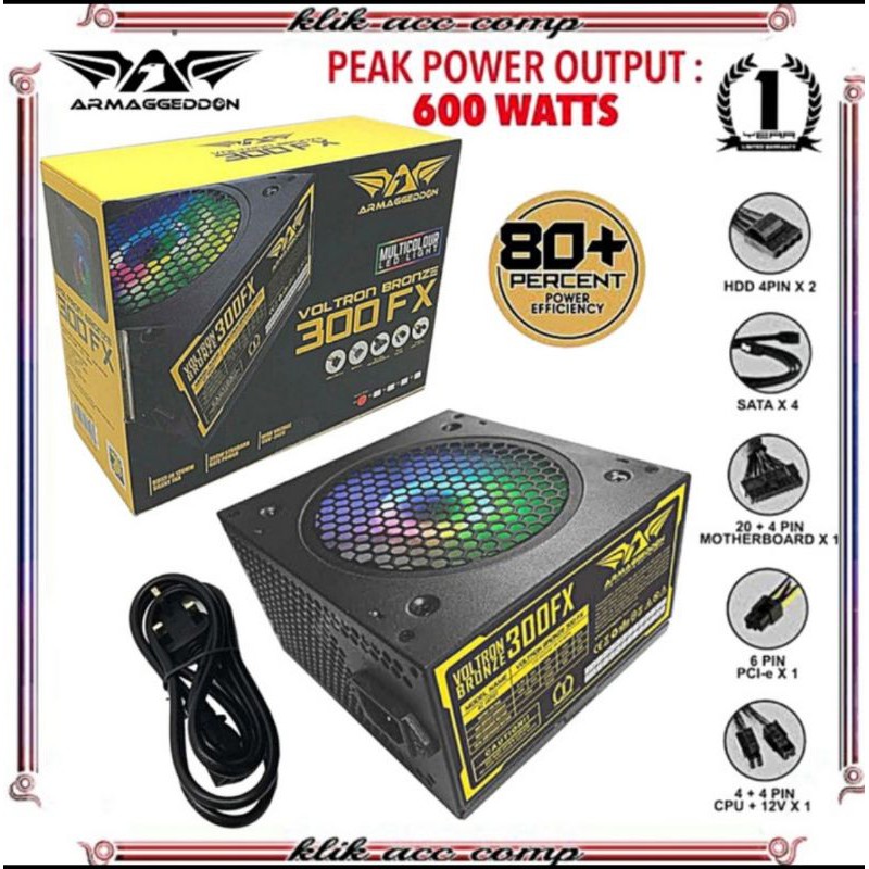 Pawer Supply / PSU Armaggeddon Voltron Bronze 300FX-600 Watt - Multicolour LED Light