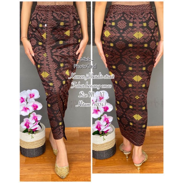Rok Kamen Jadi Bordir Tabur Benang Emas Strait