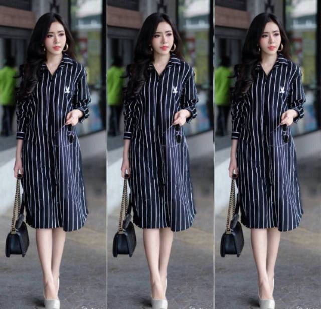 { THABI } 1006 Stripe PB / DRESS KOREA / MINI DRESS KOREA / DRESS WANITA KOREA / DRESS KOREA JUMBO /