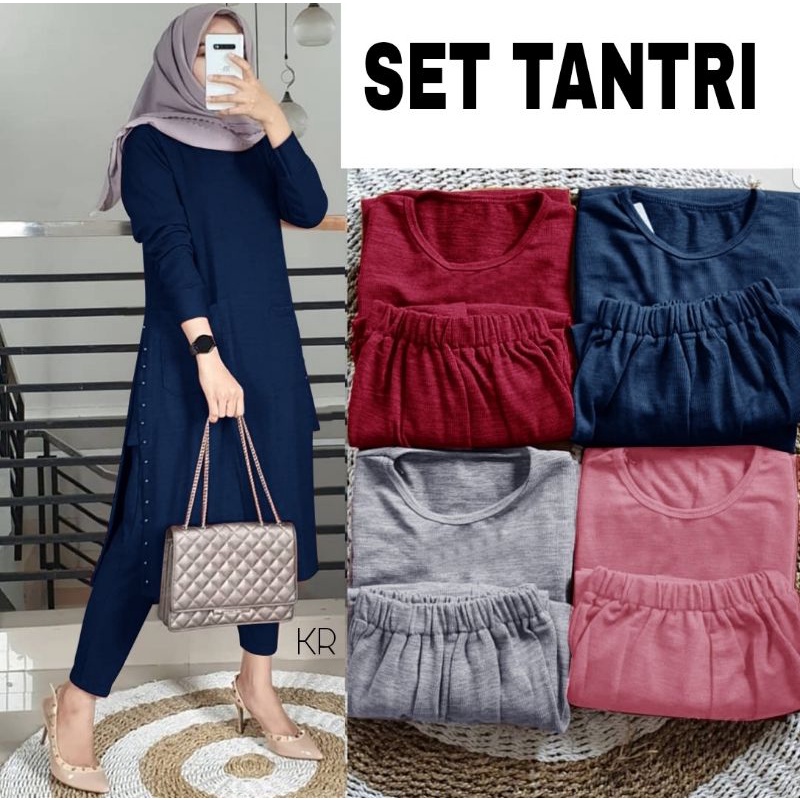 SET CELANA TUNIK TANTRI MUTIARA, JERSEY, GAMIS HIJAB MUSLIM, SETELAN