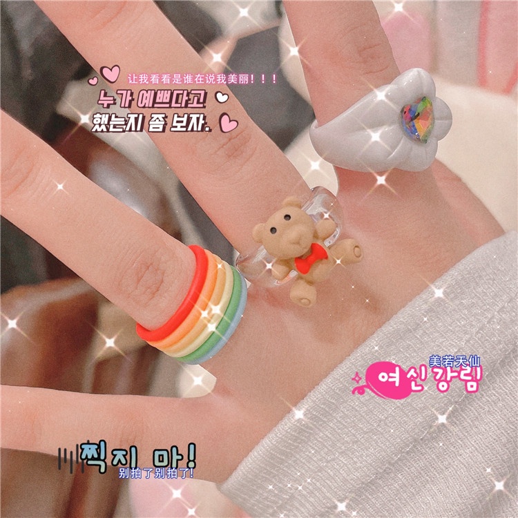 Cincin Jari Telunjuk Bentuk Beruang Lucu Warna Pelangi