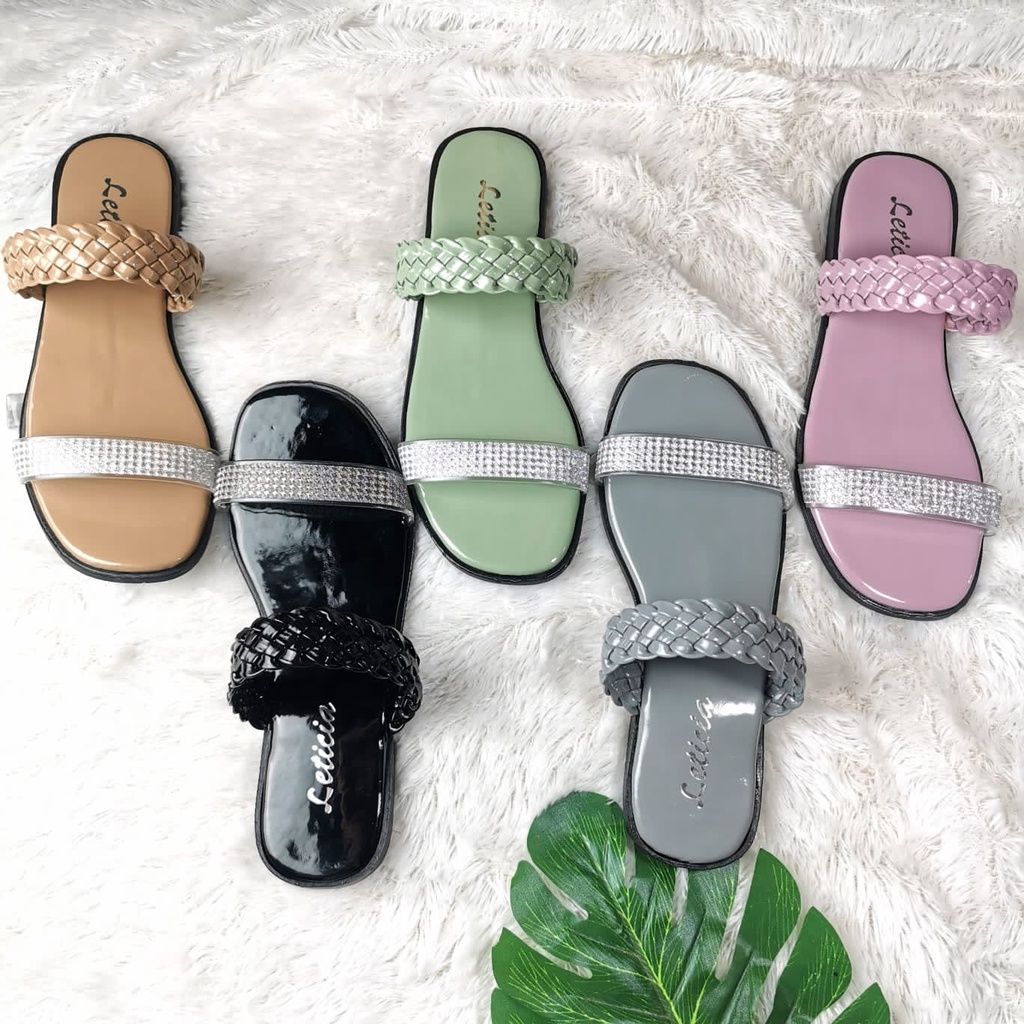 Leony - Sandal Flat Kokop Kepang Jelly Glitter | Sendal Teplek Kepang