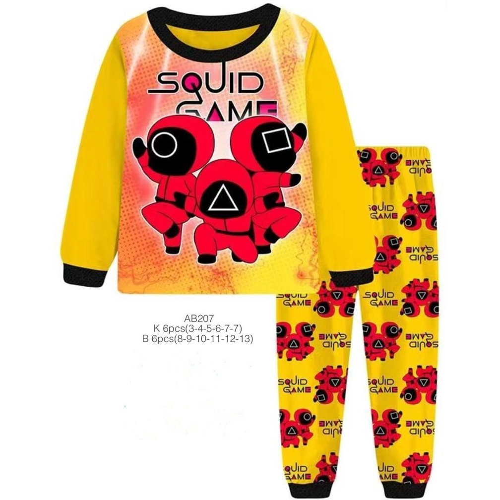 Piyama Anak/Baju Tidur Anak 3-13thn/ROBLOX/SQUID GAME Lengan Panjang-Squid Game