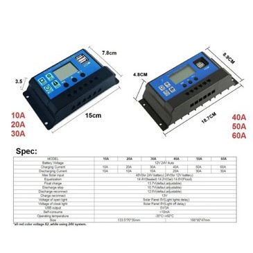 Solar Charge Controller 10A 20A 30A 40A 50A 60A Cell PWM Pengisi Daya Surya 12V24V