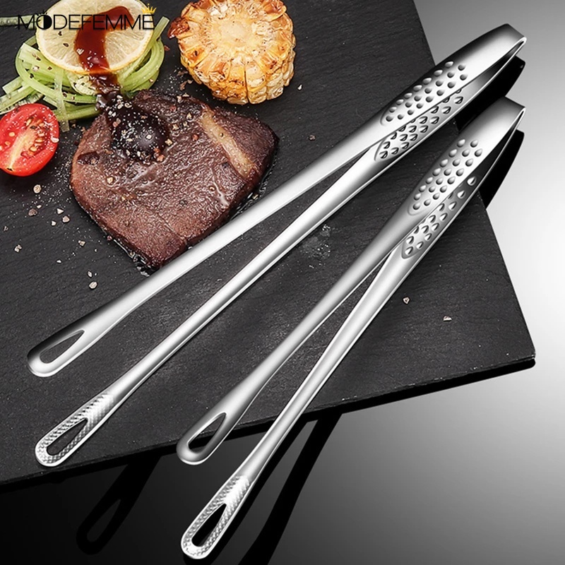 1Pc Kitchen Stainless Steel BBQ Food Tongs With Long Handle / Anti Heat Bread Clip Pastry Clamp / BBQ Cooking Food Serving Utensil Tongs for Kitchen