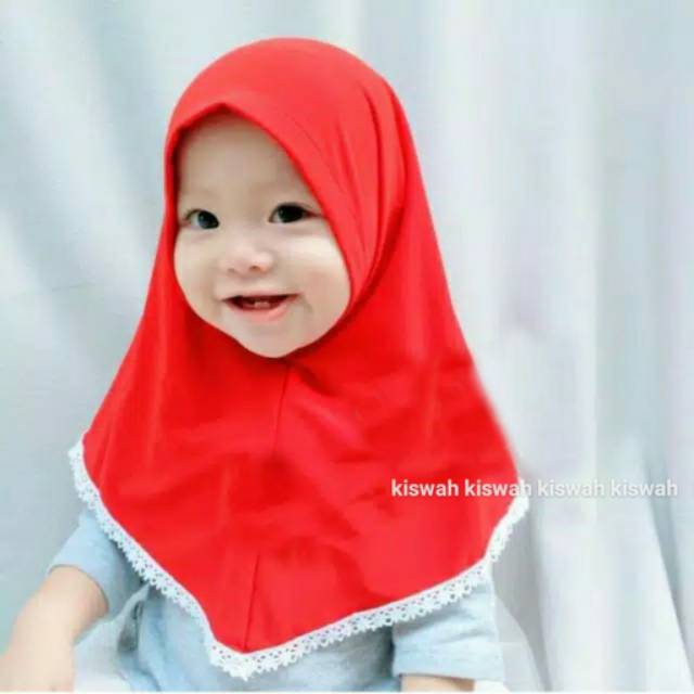 Jilbab Bayi Kiswah Renda &quot;BAHAN KAOS TEBAL&quot;