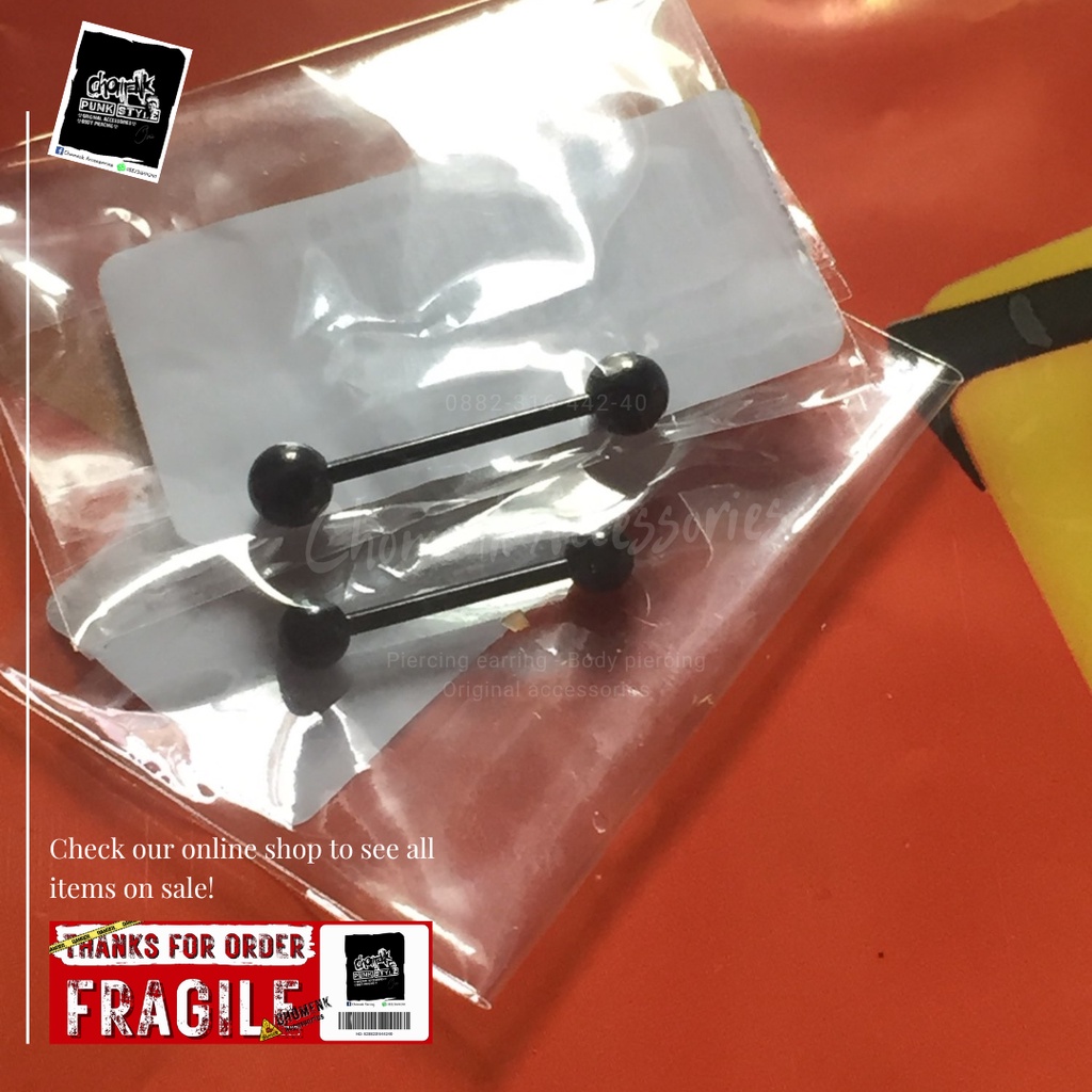 Piercing earring anting tindik barbel lidah titanium silver