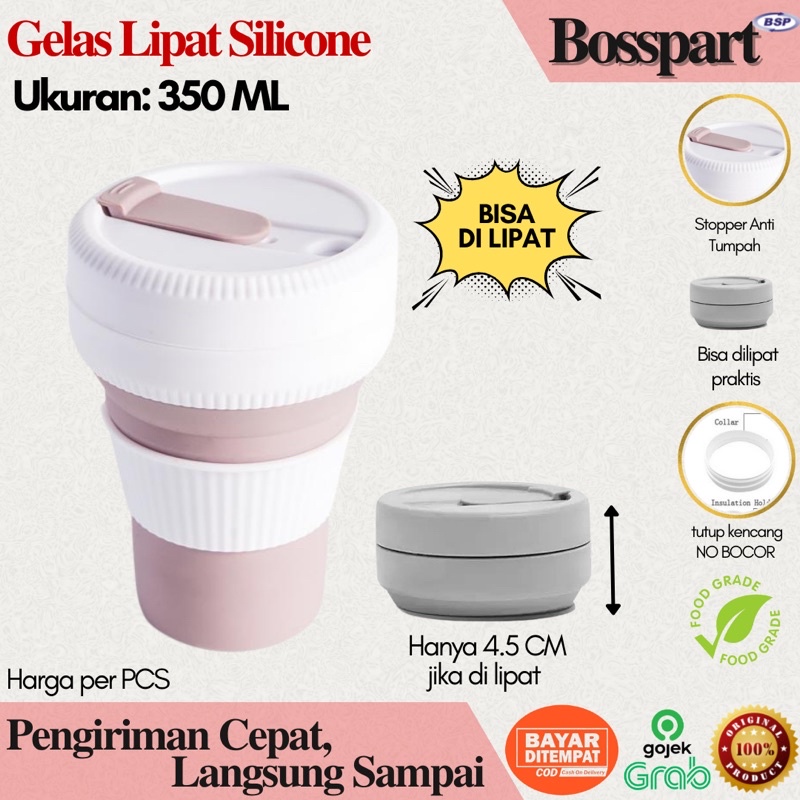 Gelas Lipat Silikon / Tumbler Cup Silicone Multifungsi 350ML / Silicone Coffe Cup / Travel Cup