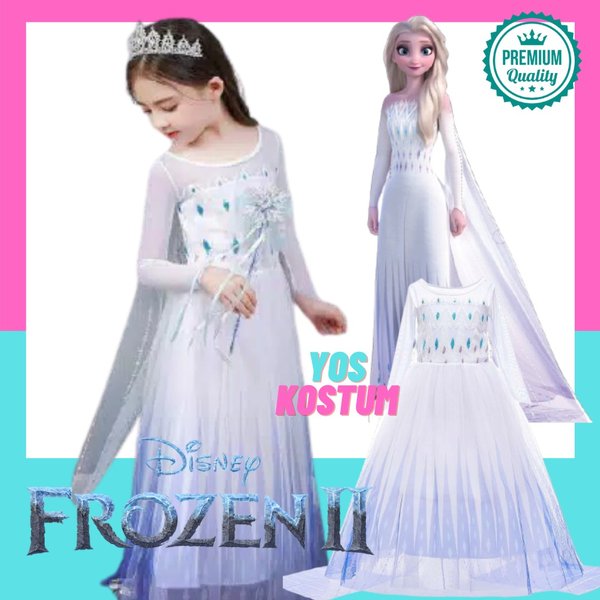 Baju Kostum Princess Anak Elsa Frozen 2 Putih Dress Gaun Kostum White Costume Perempuan Cewek Impor
