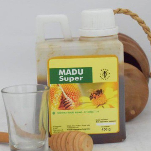 

Madu Super 450 gram - Madu Kota Batu - 3 Hasil Lebah (Madu + beepollen & royal Jelly) Asli Murni Alami