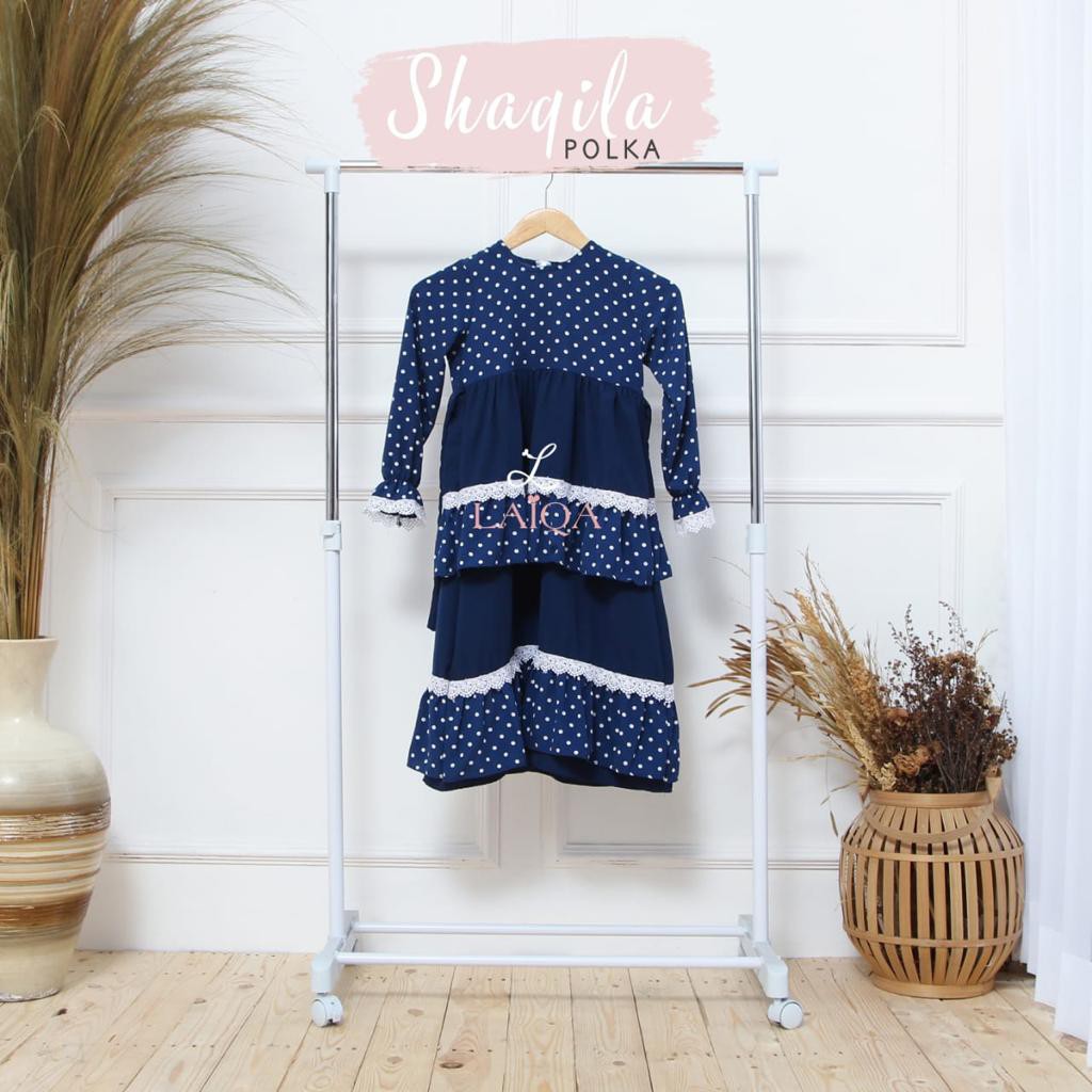 Gamis Anak, Shaqila Polka series Biru 3 - 8 Tahun by LAIQA