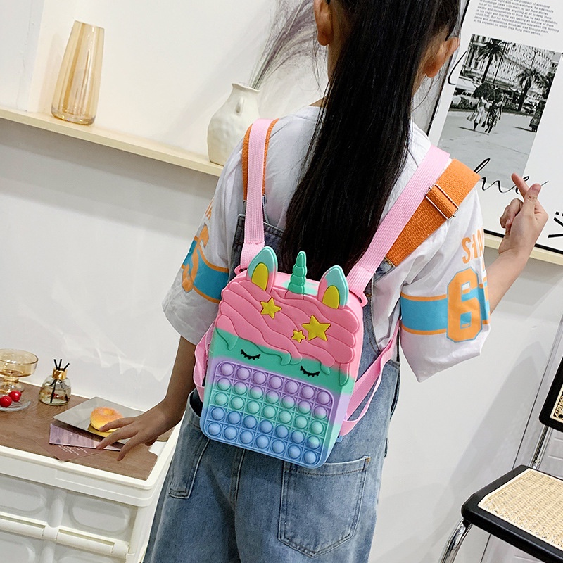 【COD】Tas Ransel Pop It Unicorn Makaron Rainbow Murah Anak Penghilang Stress Pop it MUAT HP