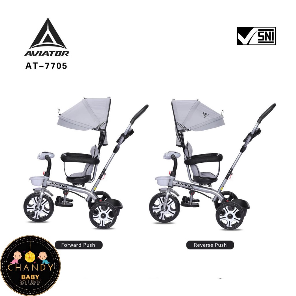 SEPEDA ANAK RODA TIGA AVIATOR AT 7705 ( KURSI BISA PUTAR, LAMPU DAN MUSIK )