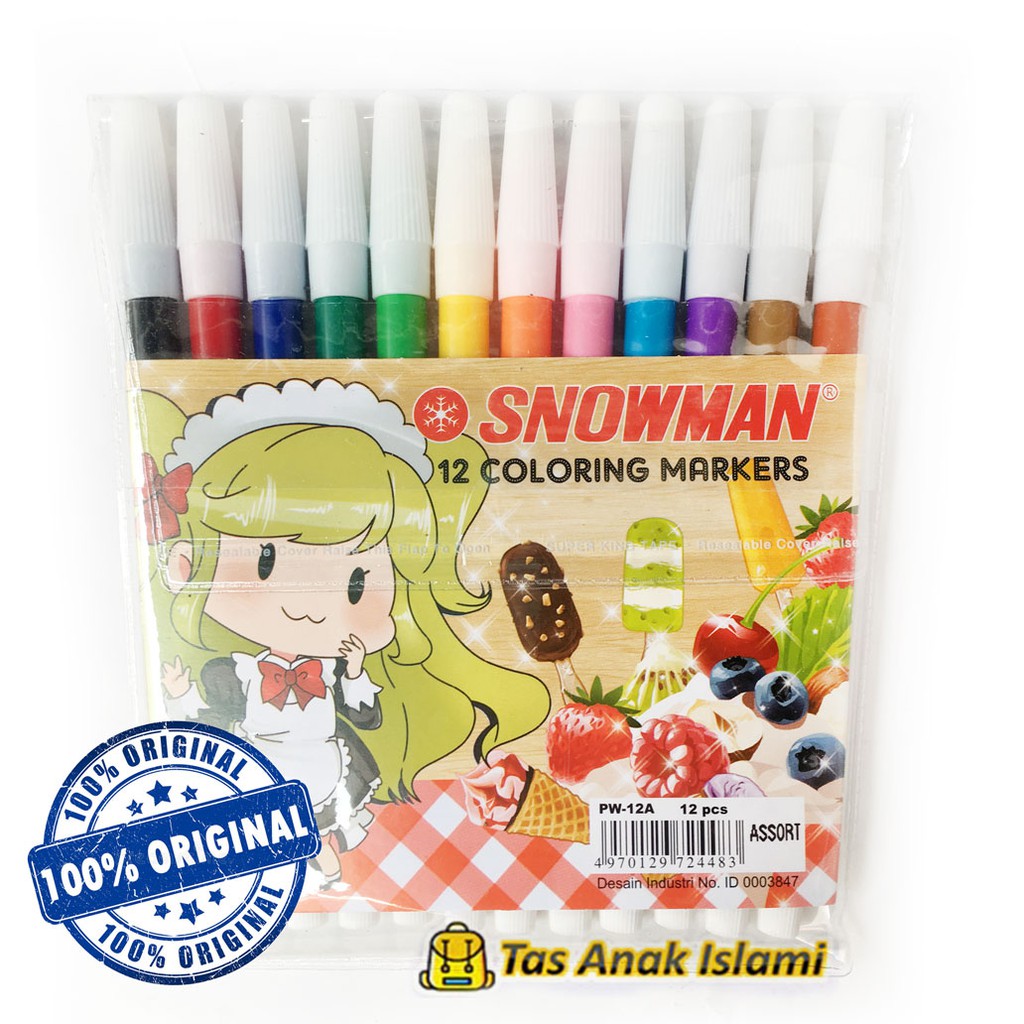 

spidol anak 12 warna snowman - spidol anak anak - spidol kecil 12 warna