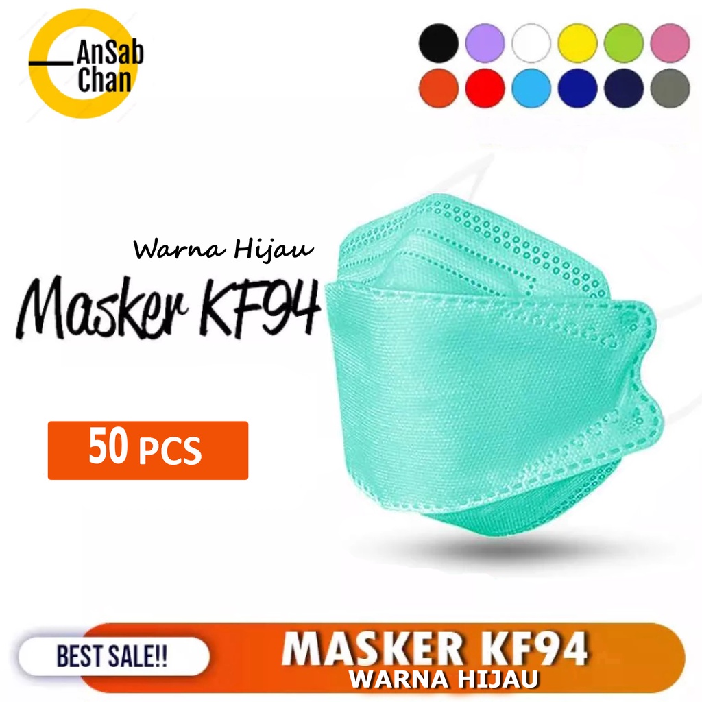 Masker KF94 Dewasa 4 Ply Isi 50 pcs Warna Hijau|Masker Model Korea Evo