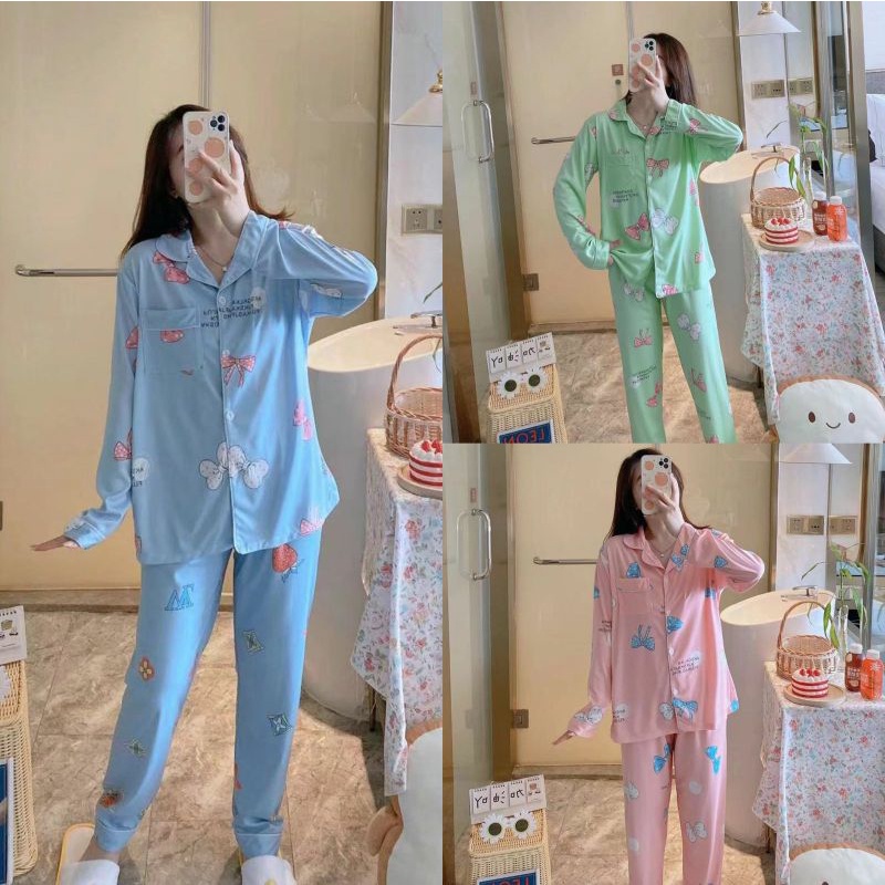 PP Piyama Kaos Tebal kancing import