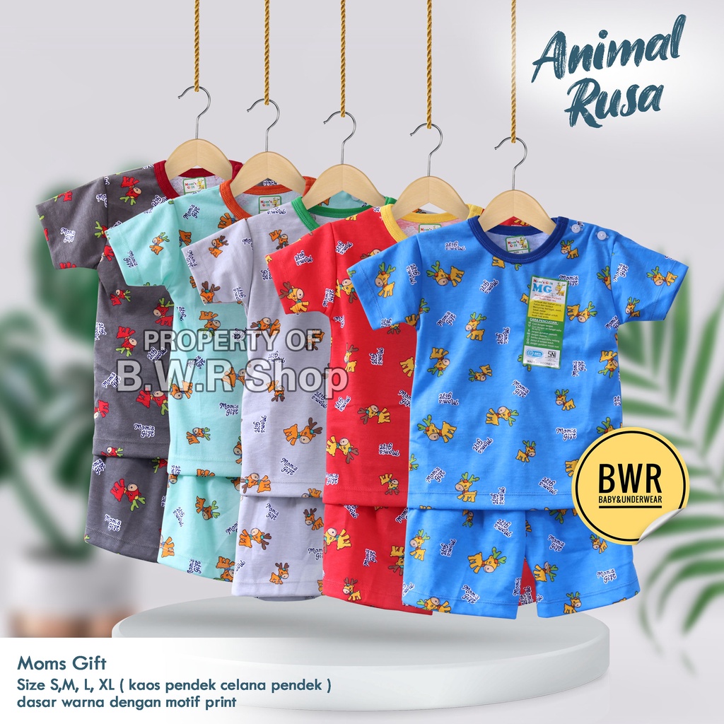 Setelan Moms Gift PENDEK Animals Rusa / Piyama Anak Unisex Kancing Pundak Mom's Gift Motif | Bwr