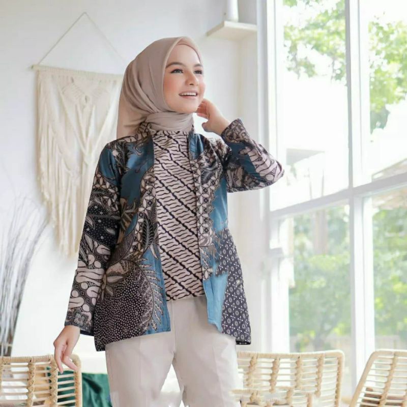 tey-17 Batik wanita ASJ SA HRB026 Kenongo Kemeja Tosca Pendek