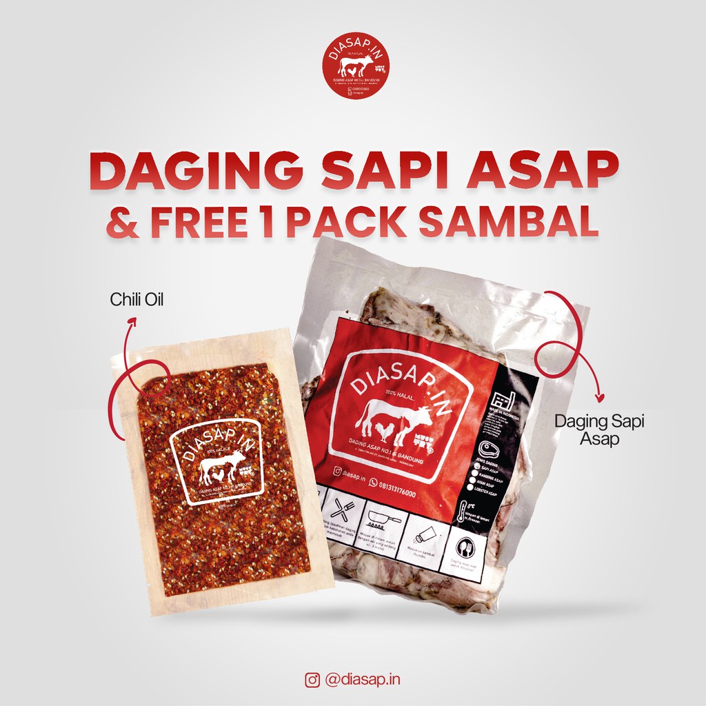 bundle sei sapi frozen diasapin bandung 500gr daging asap plus sambal chili oil