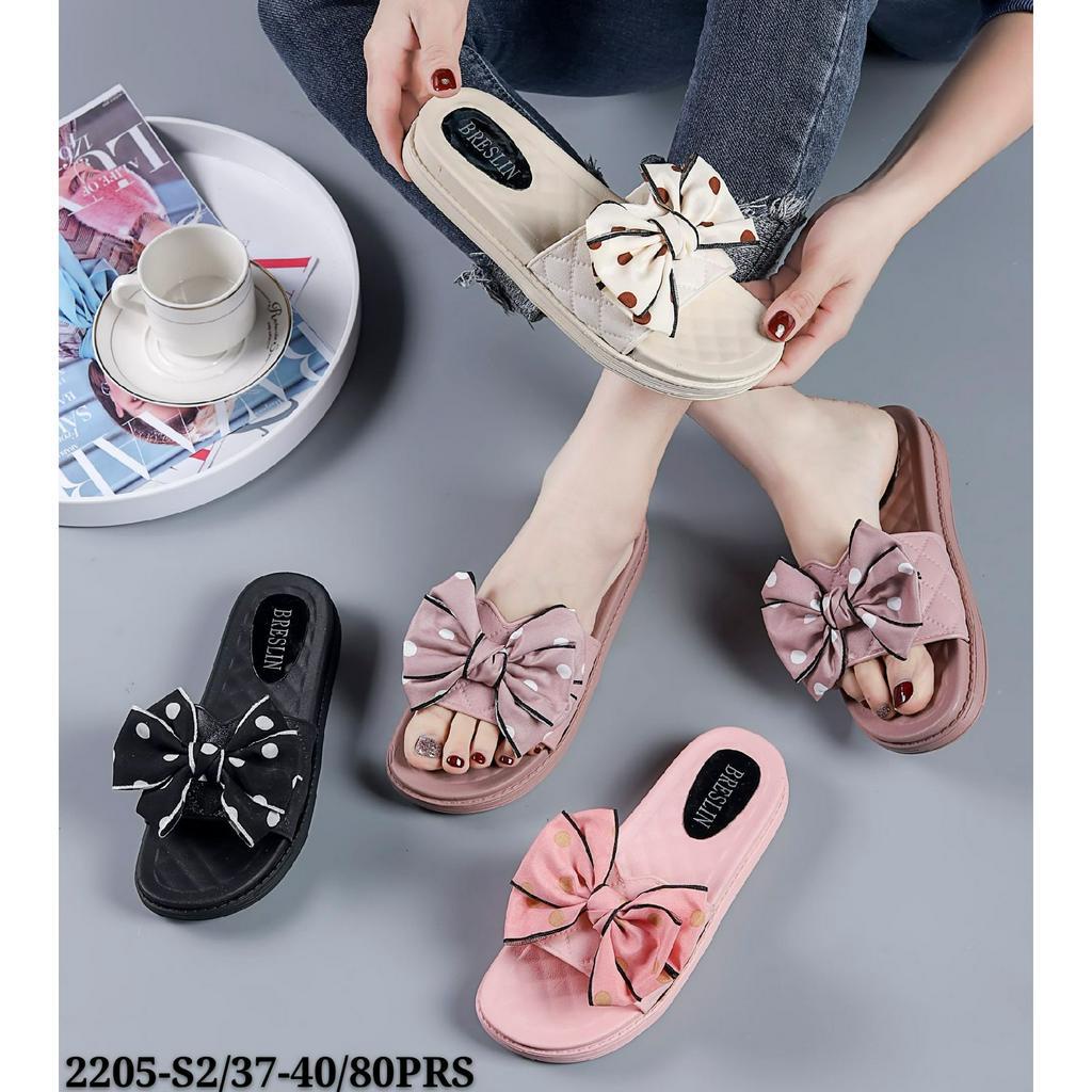 Sandal Flat Wanita Pita Kain Polkadot Rubber Import Winola Collection WNL 2205-S2