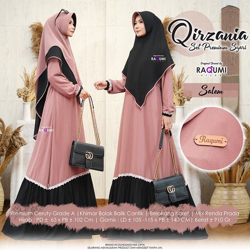 (HABIS) QIRZANIA RAQUMI GAMIS SET SYARI PREMIUM GAMIS SET KHIMAR BOLAK BALIK qirzania salem