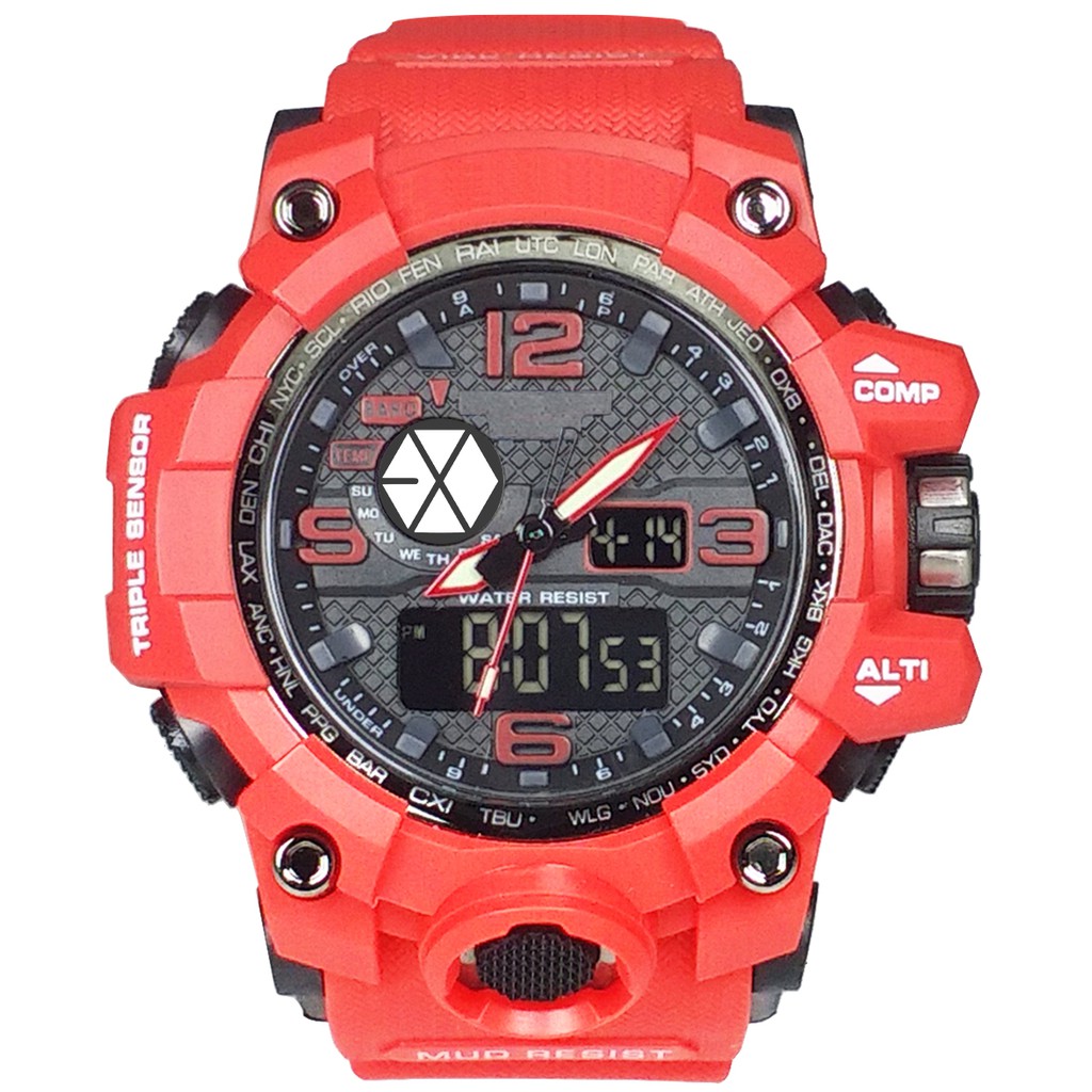 (Istimewa Bossque) Jam Kpop LOGO EXO Double Time Full Merah (Exclusive)
