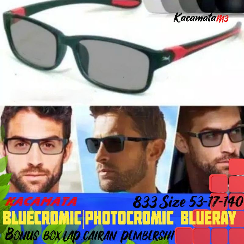 kacamata lensa bluecromic atau photocromic blueray bisa normal minus plus cilinder tergantung permintaan sampai minus 5 cyl 2 harga masih sama tulis saja pesanan kaka di catatan saat order free box lap cairan pembersih kode 833 size 53-17-140