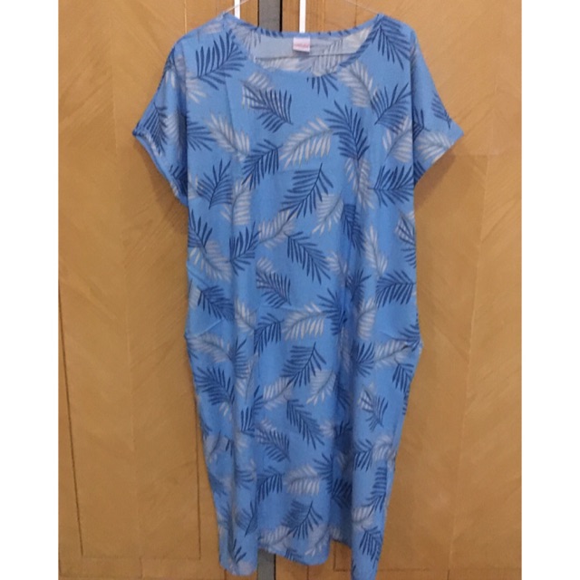 Daster habel katun rayon motif biru daun2 selutut